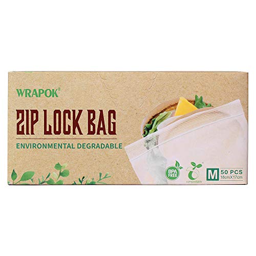WRAPOK Kompostierbare Ziplock-Gefrierbeutel Wiederverschließbarer Sandwichbeutel, 50 Stück von WRAPOK