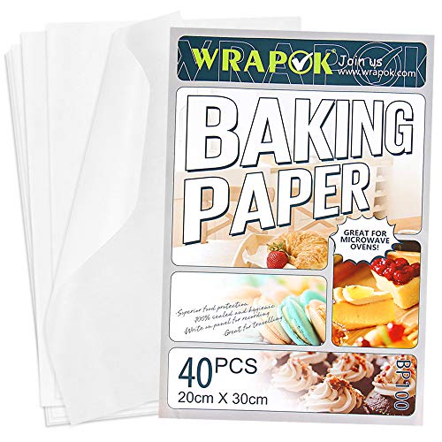 WRAPOK Pergamentpapier Backen Antihaft Backpapier Plätzchen Blätter Vorschnitt Pergament Papier Pan Liner Für Kochen Kuchen Küchen, 8 x 12 Zoll 40 Stück von WRAPOK