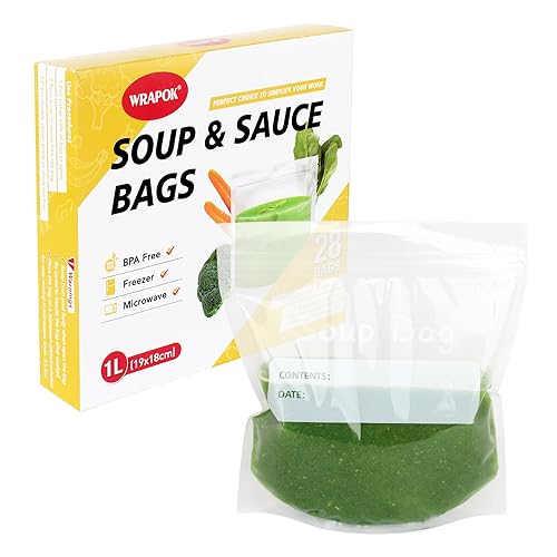 WRAPOK Suppe Gefrierschrank Taschen Flüssige Lagerung Tasche Luftdicht Doppel Dichtung Tasche, 1000ml - 28 beutel von WRAPOK