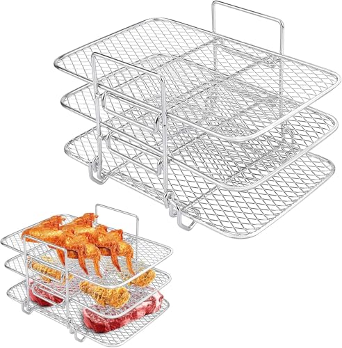 3-lagiges Luftfritteusen-Gestell, Edelstahl Air Fryer Dreilagiges Kochgestell, Mehrzweck-Luftfritteusen-Zubehör, geeignet für Doppelkorb-Luftfritteuse, Bratofen, Mikrowelle von WREWING