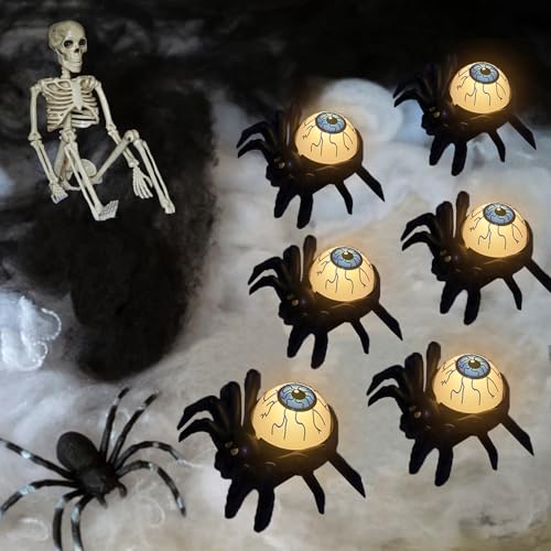 6er-Pack leuchtende Spinnenaugen-Lichter - Halloween batteriebetriebene Nachtlichter, gruselige Krabbelrequisiten mit leuchtenden Augen für gruseliges Raumambiente auf Partys & Spukhäusern von WREWING
