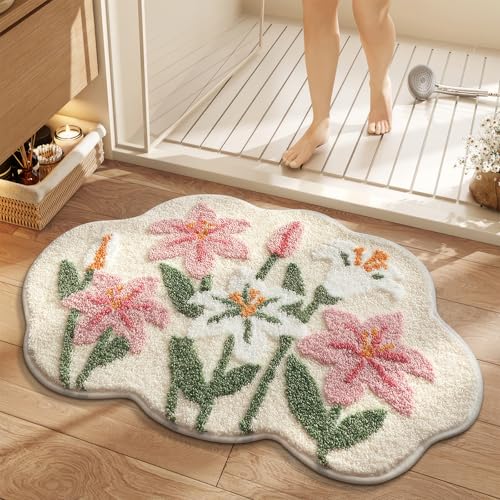Badematte in Wolkenform, weich, rutschfest, flauschig, frische Blumen, Badezimmerteppich, ultra-saugfähige Mikrofaser, zottelige Fußmatte, maschinenwaschbar, Badteppich für Badewanne, Schlafzimmer Badematte in Wolkenform, weich, rutschfest, flauschig, frische Blumen, Badezimmerteppich, ultra-saugfähige Mikrofaser, zottelige Fußmatte, maschinenwaschbar, Badteppich für Badewanne, Schlafzimmer von WREWING