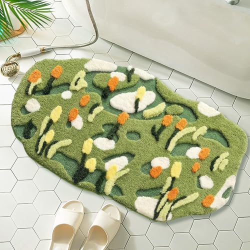 Green Meadow Badteppich, Blumen-Badteppich, botanisches Muster, rutschfeste Badematte, ultra-saugfähige Mikrofaser, zotteliger Teppich, maschinenwaschbar, Bodenteppich für Badezimmereingang, 50,8 x Green Meadow Badteppich, Blumen-Badteppich, botanisches Muster, rutschfeste Badematte, ultra-saugfähige Mikrofaser, zotteliger Teppich, maschinenwaschbar, Bodenteppich für Badezimmereingang, 50,8 x von WREWING