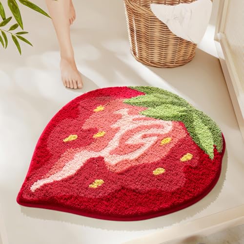 Obst-Badezimmerteppich, köstliche Erdbeer-Badematte mit weicher und rutschfester ultra-saugfähiger Mikrofaser, zotteliger Fußmatte, maschinenwaschbar, Badteppich für WC, Badewanne, Schlafzimmer, 55,9 Obst-Badezimmerteppich, köstliche Erdbeer-Badematte mit weicher und rutschfester ultra-saugfähiger Mikrofaser, zotteliger Fußmatte, maschinenwaschbar, Badteppich für WC, Badewanne, Schlafzimmer, 55,9 von WREWING
