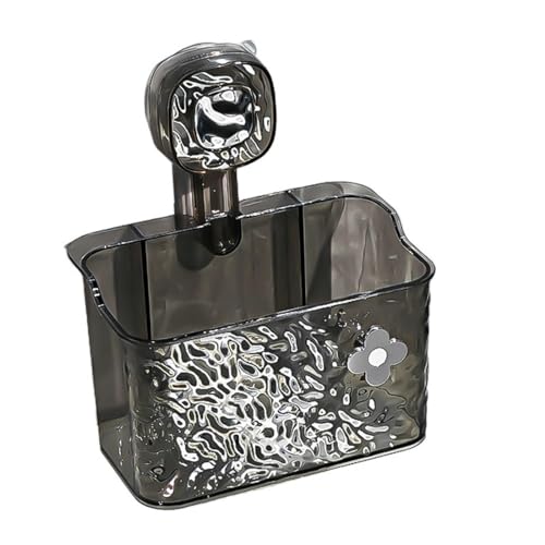 WREWING Badezimmer Saugnapf Organizer Wandregal mit verstellbaren Schichten, wasserdichte und rostfreie Aufbewahrung für Handtücher, Toilettenartikel (Silbergrau) von WREWING