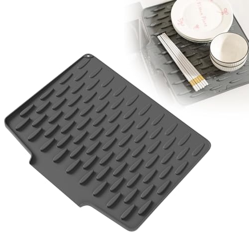 WREWING Extra große Abtropfmatte aus Silikon, rutschfest, hitzebeständig, Abtropfmatte, Thekenschutz für Geschirr, Obst und Utensilien (grau) von WREWING