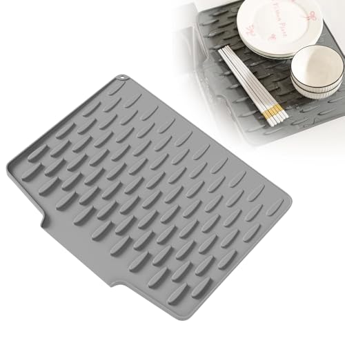 WREWING Extra große Abtropfmatte aus Silikon, rutschfest, hitzebeständig, Abtropfmatte, Thekenschutz für Geschirr, Obst und Utensilien (grau) von WREWING