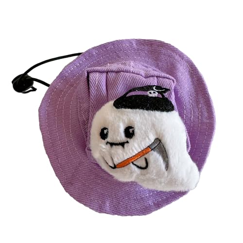 WREWING Halloween-Haustiermützen für Hunde und Katzen, Geister-Kostüm-Zubehör, verstellbare Größen, S (lila) von WREWING