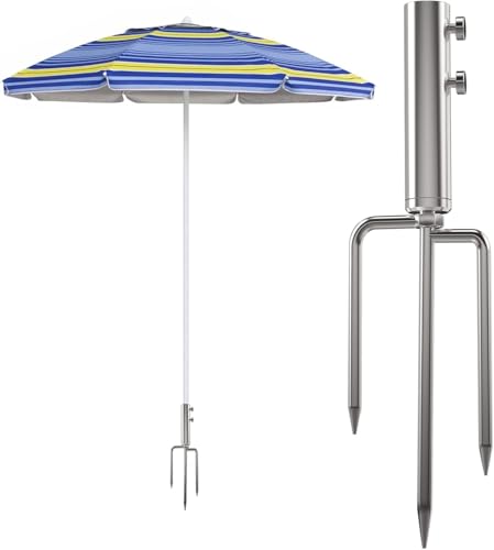 WREWING Sonnenschirmständer mit Rasenspieß, Abnehmbarer Sonnenschirmhalter für Angeln, Garten, Strand (Silber) von WREWING
