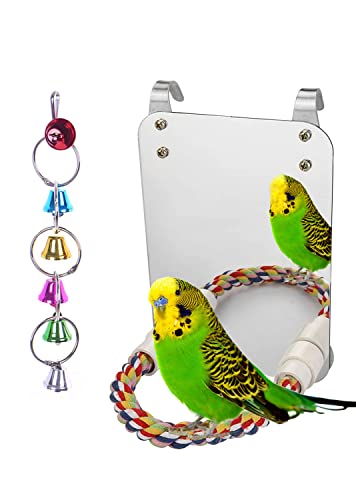 WREWING Vogelspielzeug – 17,8 cm Acryl-Spiegel mit bunter Seilsitzstange – ideal für Sittiche, Papageien und kleine bis mittelgroße Vögel von WREWING