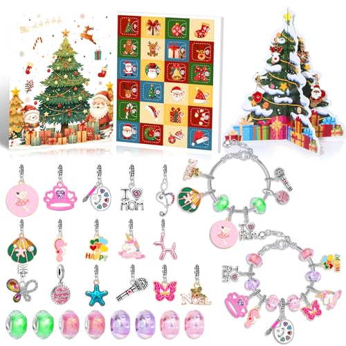 Weihnachtsarmband DIY Kit: Kristallperlen & Legierungsschmuck mit Weihnachtsmann-Blindbox – für Kinder (Sendet einen Weihnachtsbaum) von WREWING