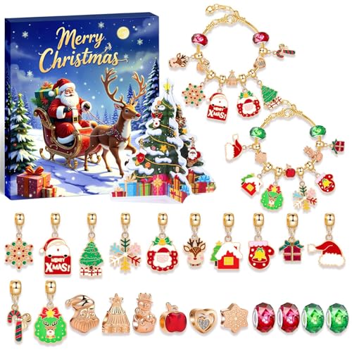 Weihnachtsarmband DIY Kit: Kristallperlen & Legierungsschmuck mit Weihnachtsmann-Blindbox – für Kinder (Sendet einen Weihnachtsbaum) von WREWING