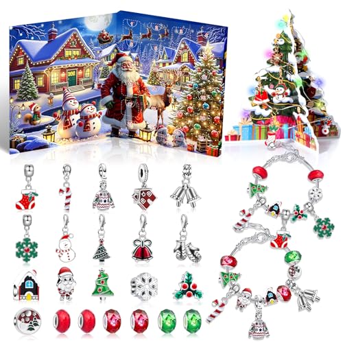 Weihnachtsarmband DIY Kit: Kristallperlen & Legierungsschmuck mit Weihnachtsmann-Blindbox – für Kinder (Sendet einen Weihnachtsbaum) von WREWING