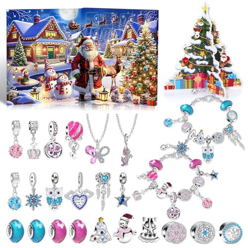 Weihnachtsarmband DIY Kit: Kristallperlen & Legierungsschmuck mit Weihnachtsmann-Blindbox – für Kinder (Sendet einen Weihnachtsbaum) von WREWING