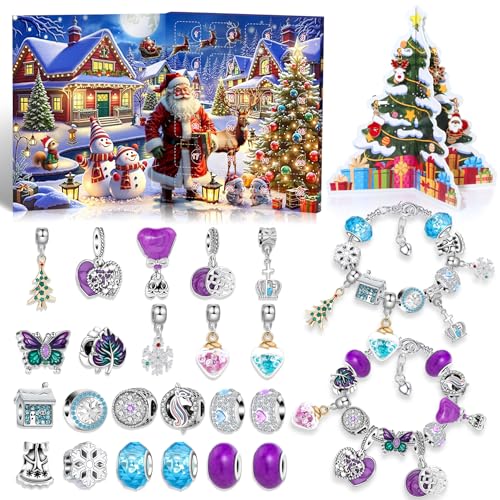 Weihnachtsarmband DIY Kit: Kristallperlen & Legierungsschmuck mit Weihnachtsmann-Blindbox – für Kinder (Sendet einen Weihnachtsbaum) von WREWING