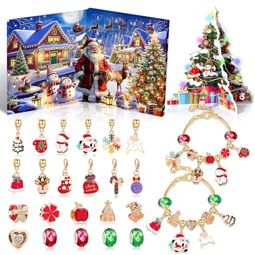 Weihnachtsarmband DIY Kit: Kristallperlen & Legierungsschmuck mit Weihnachtsmann-Blindbox – für Kinder (Sendet einen Weihnachtsbaum) von WREWING