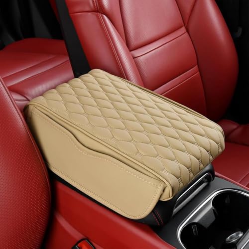 WRGEYXTD Auto Armlehnen Matte Für Jeep Wrangler JL 2018-2024, Armlehnenbox Leather Armlehne Auflage Mittelkonsole Pad Abdeckung rutschfest Komfort Zubehör,E/Beige- 32 * 21cm von WRGEYXTD