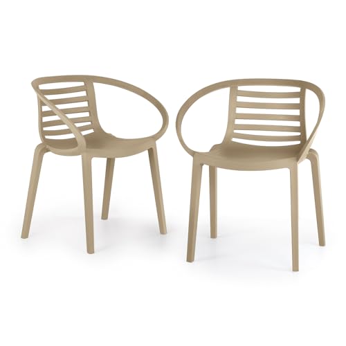 WRGHOME Ferrara Moderner stapelbarer Sessel aus Kunststoff/Harz, für Innen- und Außenbereich, Pool, Terrasse, Küche, Restaurant (2er-Set), Taupe von WRGHOME