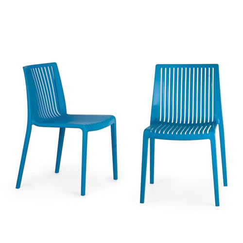 WRGHOME Livorno Moderner stapelbarer Beistellstuhl aus Kunststoff/Harz, für Innen- und Außenbereich, Pool, Terrasse, Küche, Restaurant (2er-Set), Blau von WRGHOME