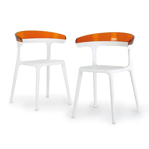 WRGHOME Siena Moderner stapelbarer Beistellstuhl aus Kunststoff/Harz, für Innen- und Außenbereich, Pool, Terrasse, Küche, Restaurant (2er-Set), Orange von WRGHOME