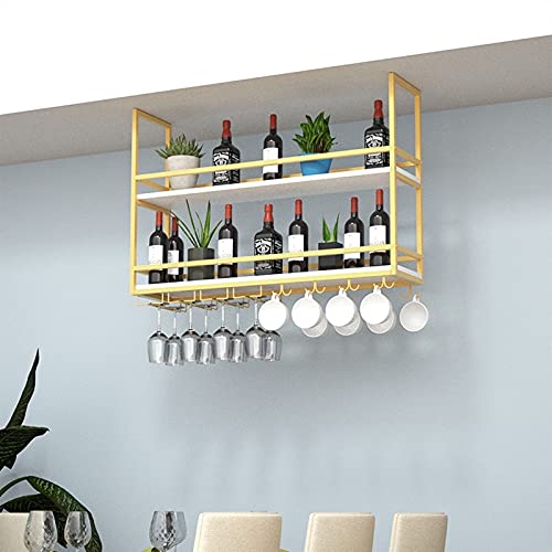 WRHOPR Upside-Weinregal, industriell montiertes Weinglasregal, 2-lagiges Hängeregal aus Eisen für Stielgläser, Flaschenaufbewahrung für Restaurant- oder Café-Geschirr von WRHOPR