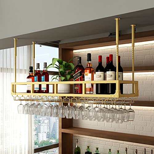 WRHOPR Weinregal mit Glashalter, Retro-Hängeweinglasregal, 30–80 cm höhenverstellbares Hängeweinregal, schwebendes Regal für Geschirrflaschen für die Küche zu Hause von WRHOPR