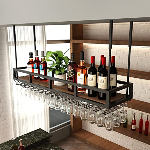 WRHOPR Weinregal mit Glashalter, Retro-Hängeweinglasregal, 30–80 cm höhenverstellbares Hängeweinregal, schwebendes Regal für Geschirrflaschen für die Küche zu Hause von WRHOPR