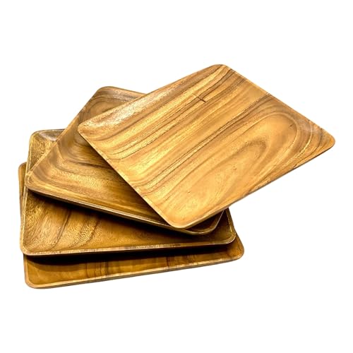 WRIGHTMART Akazienholzteller, quadratisch, langlebig, rustikales Design, handgeformt für Authentizität, Speiseteller zum Servieren von Speisen und Wurstwaren, natürlich reich gemasert, 30,5 x 30,5 cm, von WRIGHTMART