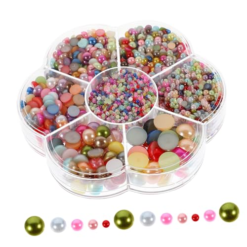 WRITWAA 1 Karton Halbperlen Flachrund Abs DIY Schmuck Basteln Nagel Charms Maniküre Zubehör Box von WRITWAA