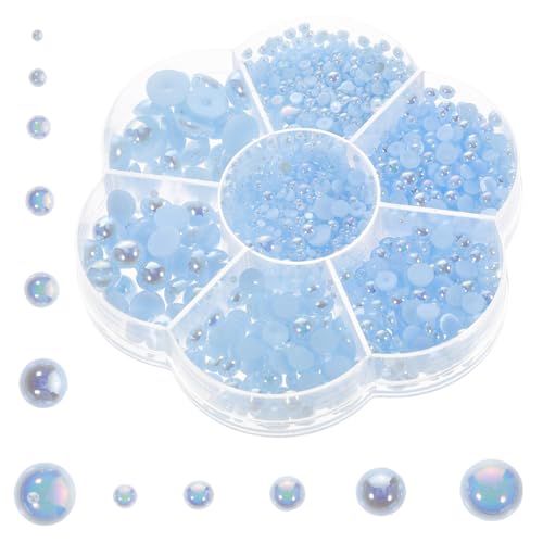 WRITWAA 1 Schachtel Halbrunde Flache Perlen in Verschiedenen DIY Schmuck Perlen für Haar Kleidungsdekorationen Langlebige Halbperlen für Nagelkunst Heim Salonverwendung Hellblau von WRITWAA