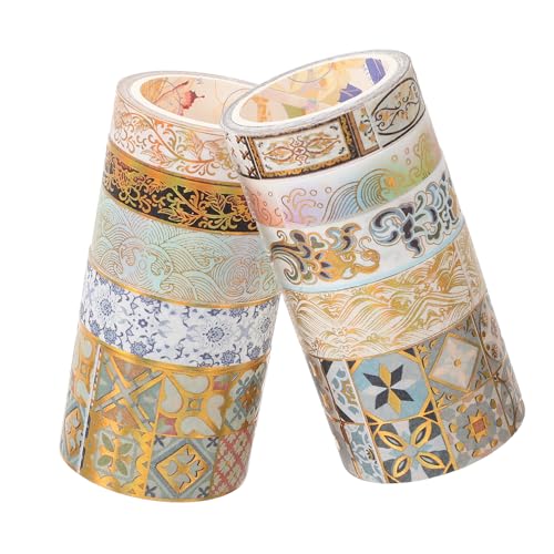 WRITWAA 10 Rollen Washi Tape für Scrapbooking und DIY Bastelarbeiten Klare Unvergängliche Muster Vielseitige Dekoration für Tagebücher Geschenke und Notizen Leicht Abreißbar und Schonend von WRITWAA