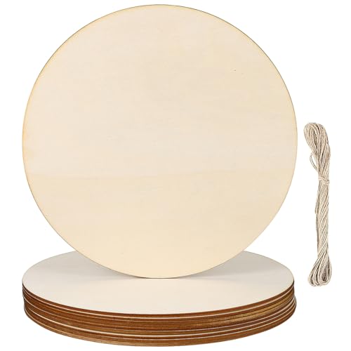 WRITWAA 10 Stück Teiliges Runde Holzscheiben mit Seilen Naturbelassene DIY Holzscheiben zum Basteln Glatte Oberfläche für Malerei Beschriftung Dekoration und Partygestaltung von WRITWAA