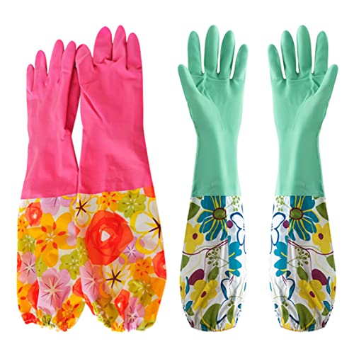WRITWAA 2 Paare Hausarbeitshandschuhe wasserdichtes Haushaltshandschuh wiederverwendbare Handschuhe zur Reinigung Nicht rutschende Küchenhandschuhe Haushaltshandschuhe von WRITWAA