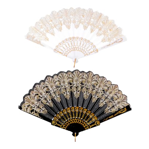 WRITWAA 2 Stück Chinesischer Faltfächer Handfächer mit Bronzierter Verzierung für Tanzaufführungen und Dekoration und Vintage Stil Geeignet für Bühne Party Hochzeit von WRITWAA