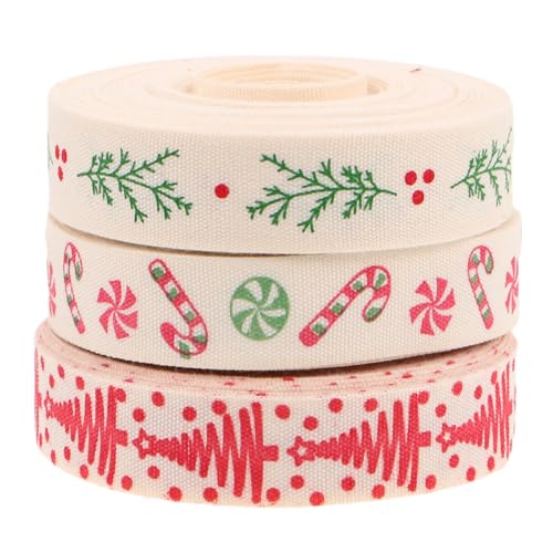 WRITWAA 3 Stück Baumwoll-weihnachtsbänder Yards Sanft Farbecht Vielseitig für Geschenkverpackung Kranz Weihnachtsbaum-dekoration DIY Basteln Festliche Schleifen von WRITWAA