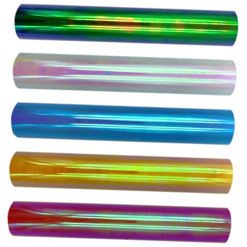 WRITWAA 5 Rollen Permanent Selbstklebende Vinylfolie Holografisch für DIY Textil und Tassen Transferfolie Hitzebeständig Langlebig von WRITWAA