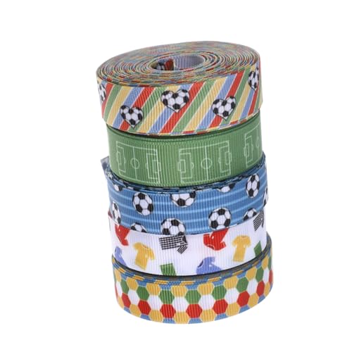 WRITWAA 5 Stück Teiliges Fußball sportband aus Polyester Bedrucktes Ripsband für DIY Basteln Geschenkverpackung und Partydekoration Breit Vielseitig Einsetzbar für Fußballpartys und von WRITWAA