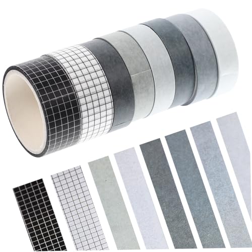 WRITWAA 8 Rollen Hand Account Tapes Dünnes Washi Tape in Schlichtem Karomuster Vielseitig Klebend Leicht Abreißbar für DIY Basteln Scrapbooking und Partydekoration von WRITWAA