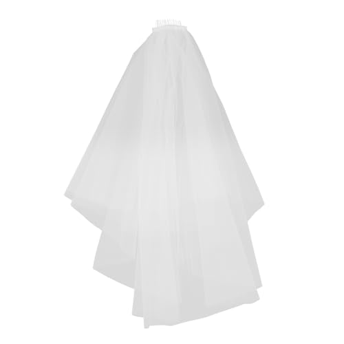 WRITWAA Weißer Brautschleier Kurz Doppelter Tüll-schleier mit Kamm Leichter Atmungsaktiver Schleier für Frauen Hochzeit Eleganter Haarschmuck für Fotos und Besondere Anlässe von WRITWAA