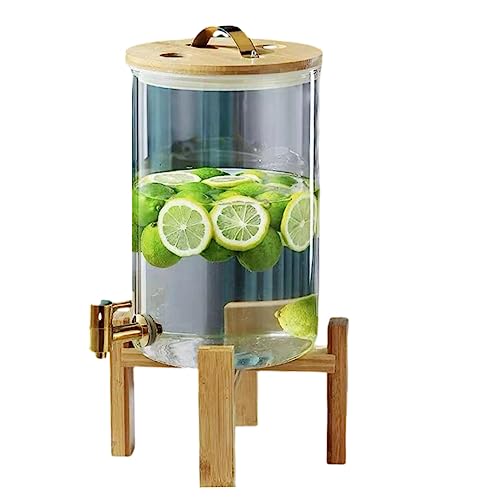WRJAHCG Getränkespender,Glaskaraffe Mit Zapfhahn aus Edelstahl Und Deckel Aus - Getränkekaraffe Glaskrug Für Kalt & Heiß Wasser Eistee Kaffee Milch Saft,Faucet a+Base,8L von WRJAHCG