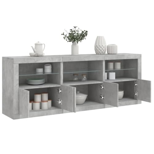 WRJENFSC 181,5 cm Breites Sideboard Betongrau mit RGB LED Beleuchtung Langlebiges Holzwerkstoff Modernes Lowboard für Wohnzimmer Flur Schlafzimmer von WRJENFSC