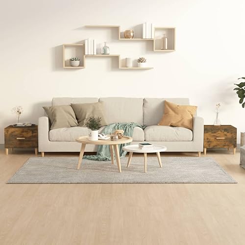 WRJENFSC 2 Stück Couchtische Beistelltisch mit Schublade Räuchereiche 50x50x40 cm Holzwerkstoff Massivholz Eukalyptus für Wohnzimmer Schlafzimmer Flur Kompaktes Design Stauraum von WRJENFSC