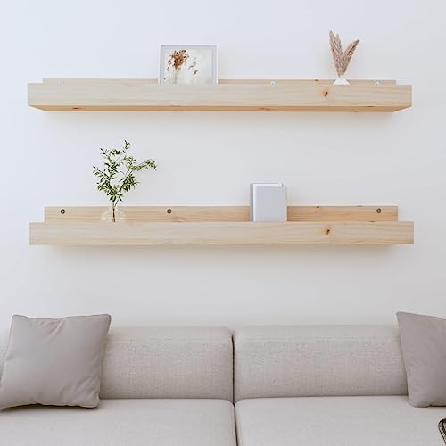 WRJENFSC 2 Stück Wandregal Bücherregal aus Massivholz Kiefer 110x12x9 cm Schwebend Rustikal für Wohnzimmer Küche Bad von WRJENFSC