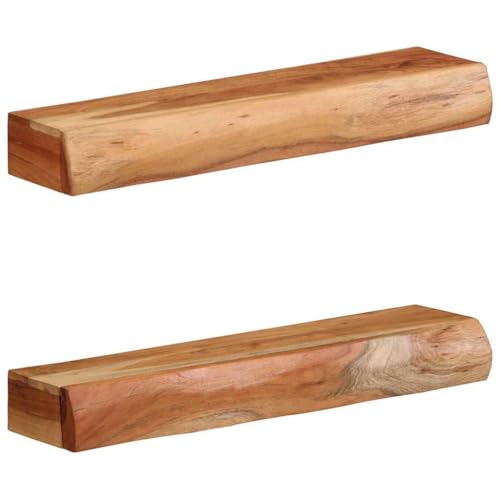 WRJENFSC 2 Stück Wandregal Massivholz Akazie Schwebendes Regal 60x17x8 cm mit Natürlicher Maserung Robust für Zusätzlichen Stauraum in Wohnzimmer Büro oder Bad von WRJENFSC