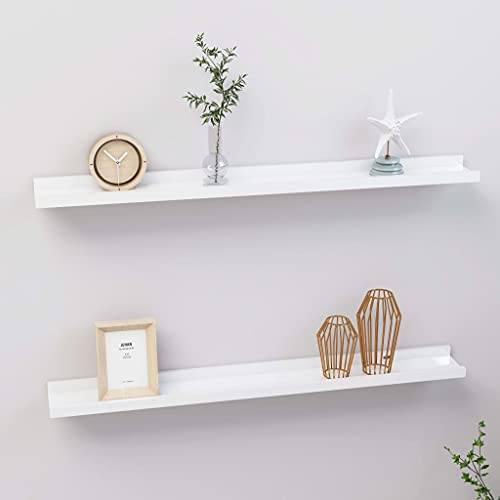 WRJENFSC 2 Stück Wandregal Schweberegal Hochglanz-Weiß 80x9x3 cm Stilvolles Regal für Deko Bücher Pflanzen in Wohnzimmer Bad Küche von WRJENFSC
