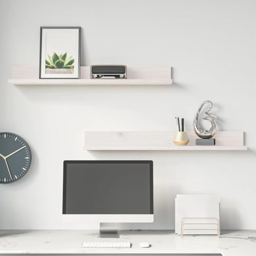WRJENFSC 2 Stück Wandregal Weiß Massivholz Kiefer Schwebendes Regal Rustikales Design 80x11x9 cm für Bücher Deko in Wohnzimmer Bad Küche von WRJENFSC