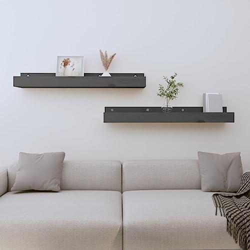 WRJENFSC 2 Stück Wandregale Grau Massivholz Kiefer 80x12x9 cm Schmale Bücherregal Offene Ablage für Wohnzimmer Küche Badezimmer Dekoratives Holz Wandboard WRJENFSC 2 Stück Wandregale Grau Massivholz Kiefer 80x12x9 cm Schmale Bücherregal Offene Ablage für Wohnzimmer Küche Badezimmer Dekoratives Holz Wandboard von WRJENFSC