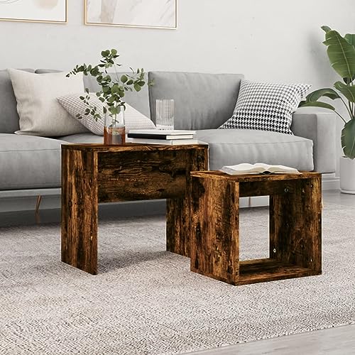 WRJENFSC 2er Set Beistelltisch und Couchtisch aus Holzwerkstoff in Räuchereiche für kleine Räume als Nachttisch oder Wohnzimmertisch mit Modernem Design und Platzsparender Funktion WRJENFSC 2er Set Beistelltisch und Couchtisch aus Holzwerkstoff in Räuchereiche für kleine Räume als Nachttisch oder Wohnzimmertisch mit Modernem Design und Platzsparender Funktion von WRJENFSC
