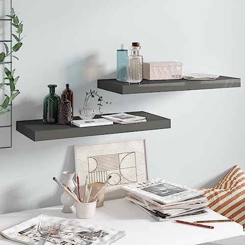 WRJENFSC 2er Set Schweberegale Hochglanz-Grau 60x23,5x3,8 cm MDF Wandregal mit unsichtbarer Montage für stilvolle Wanddeko in Wohnzimmer, Bad, Küche WRJENFSC 2er Set Schweberegale Hochglanz-Grau 60x23,5x3,8 cm MDF Wandregal mit unsichtbarer Montage für stilvolle Wanddeko in Wohnzimmer, Bad, Küche von WRJENFSC