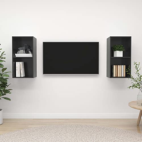 WRJENFSC 2er Set TV-Wandschrank Hochglanz-Grau aus Holzwerkstoff 37x37x72cm Wandmontage Vertikal oder Horizontal mit Stauraum für Wohnzimmer TV-Bereich von WRJENFSC
